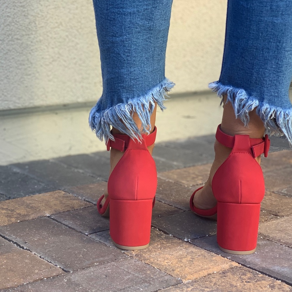 Valentine Red Kitten Heel Ankle Strap Sandals - Picture 6 of 7